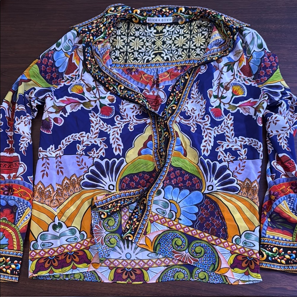 Alice + Olivia Colorful Floral and Geometric Blouse